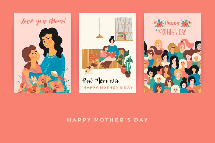 Feliz Dia das Mães. Modelos de vetor para cartão, cartaz, banner e outro uso.