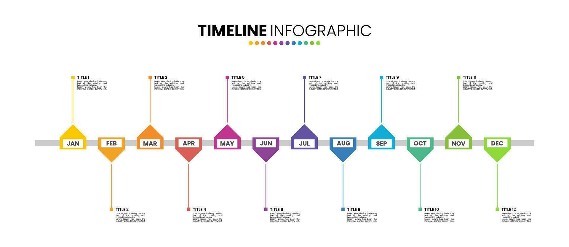 Linha do tempo calendário infográfico modelo 12 meses, 1 ano. apresentação elementos com 12 opções ou passos. vetor