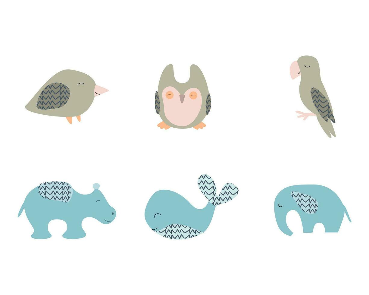 conjunto do animal brinquedos do Scandi estilo, desenho animado vetor