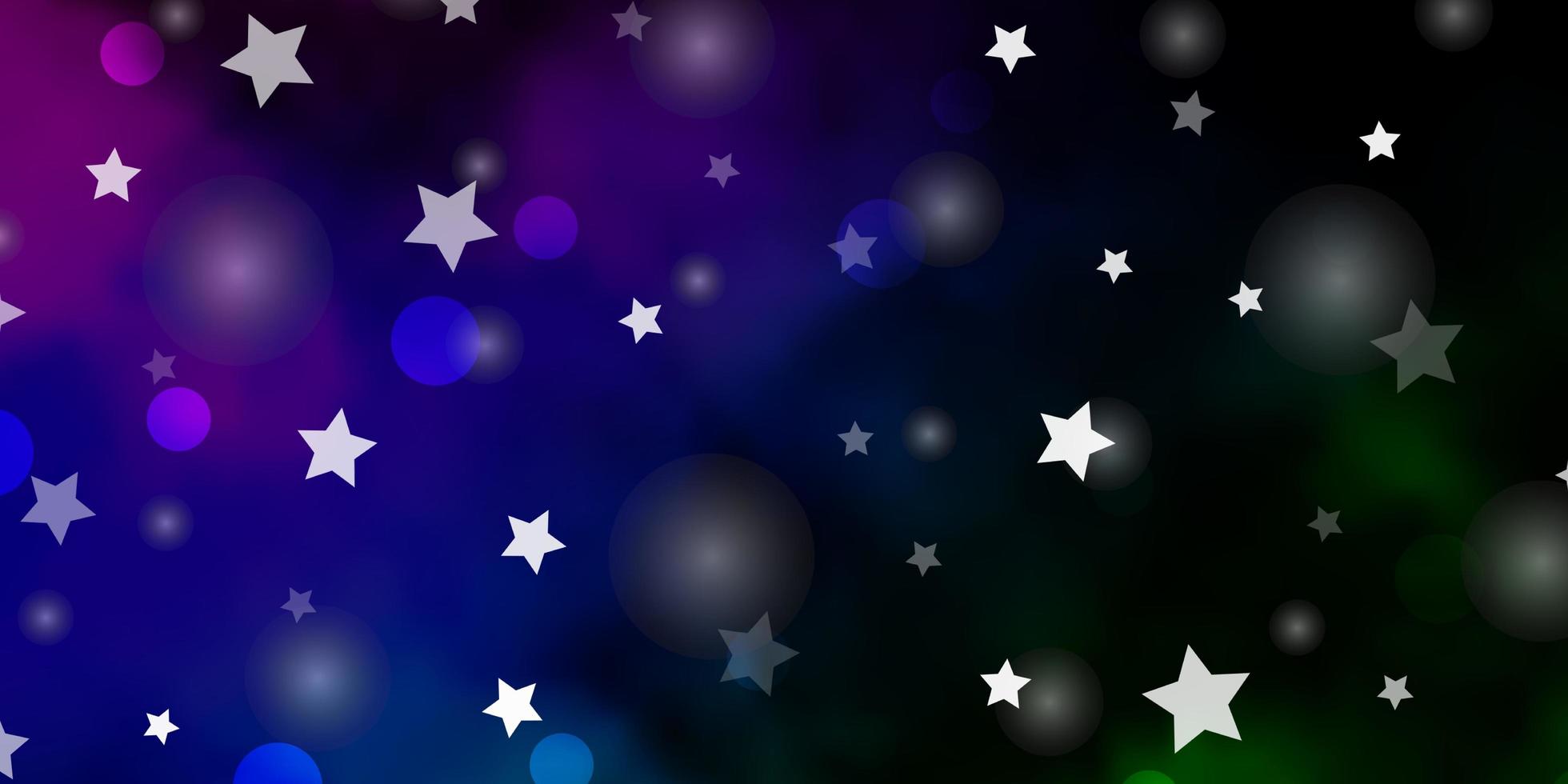 fundo escuro do vetor multicolor com círculos, estrelas.