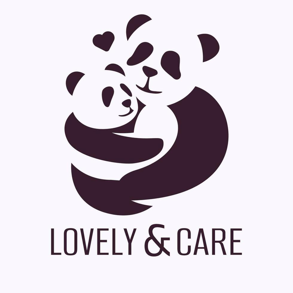 panda abraços a bebê panda. negativo espaço mínimo logotipo Projeto conceito. logotipo modelo vetor