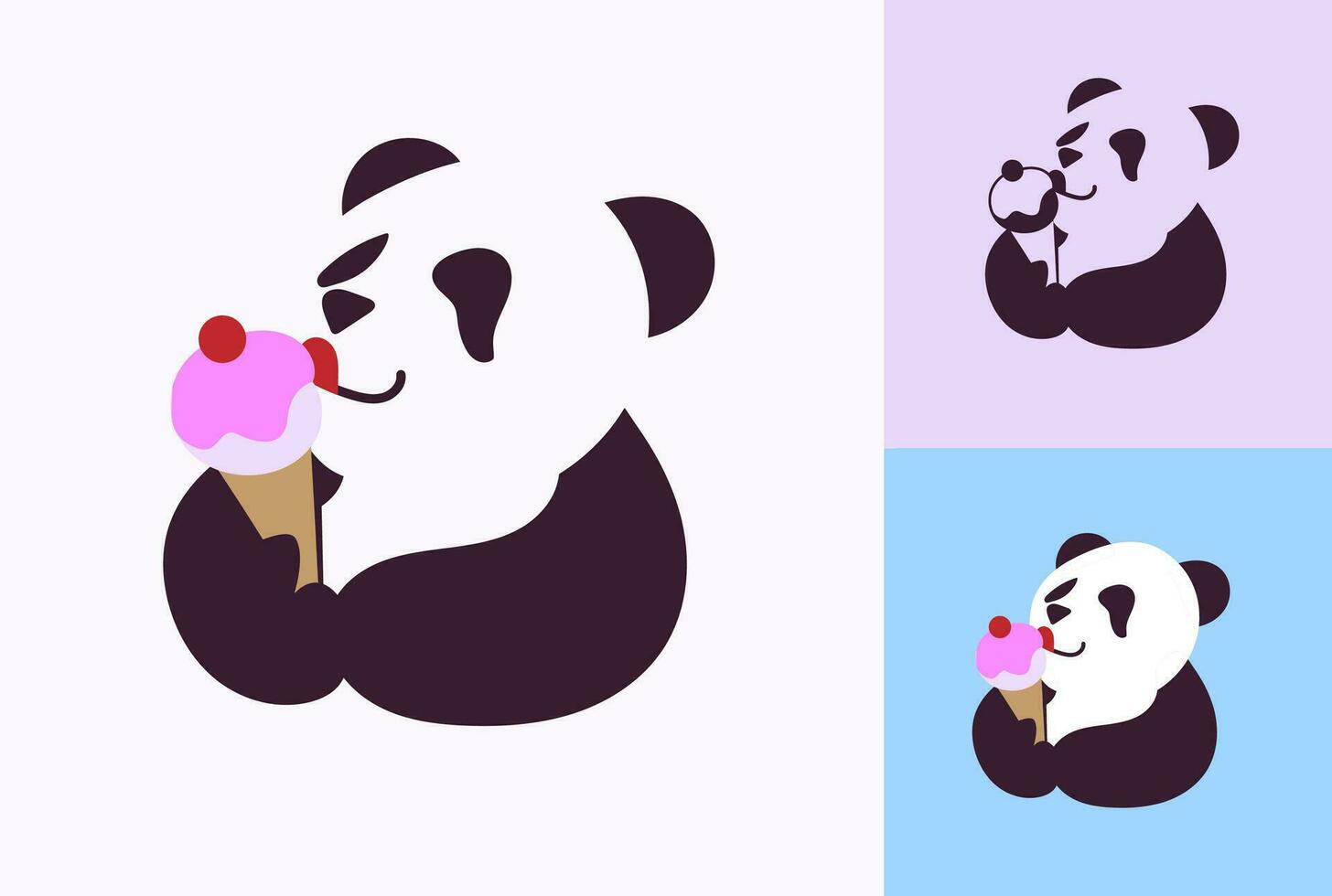 panda logotipo comendo gelo creme. negativo espaço mínimo logotipo Projeto conceito vetor