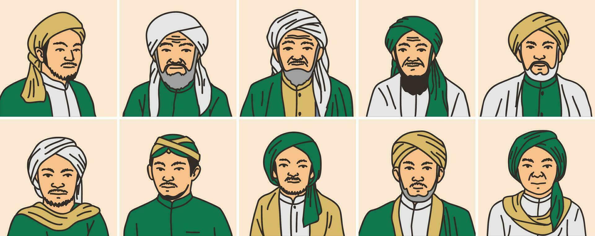 ilustração do uma muçulmano clérigo, acadêmico, estudioso, com uma turbante e meio Oriental roupas vetor