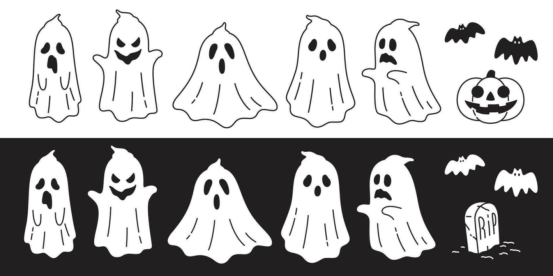 fantasma desatado padronizar dia das Bruxas ícone vetor assustador abóbora bastão logotipo símbolo desenho animado personagem rabisco ilustração Projeto