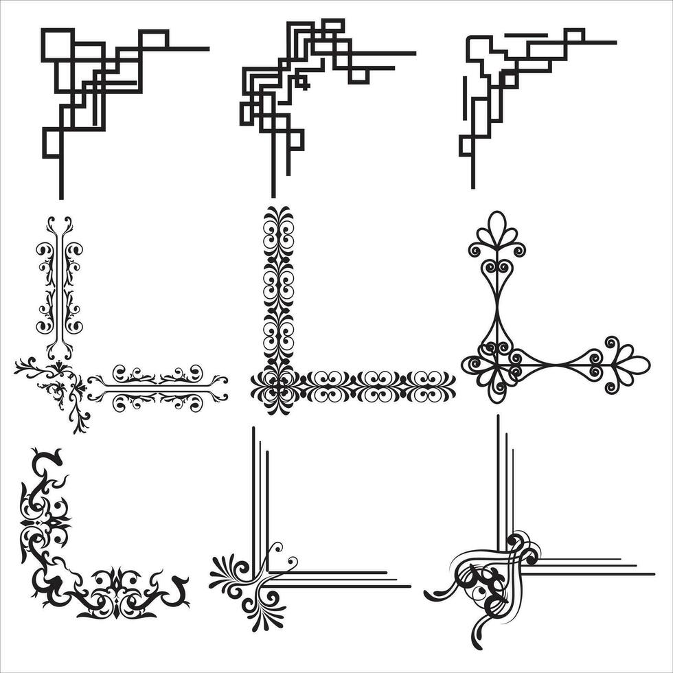 decorativo cantos e fronteiras. ornamental ondulação fronteiras, real enfeites e vintage openwork enfeite canto vetor ilustração definir. decorativo canto