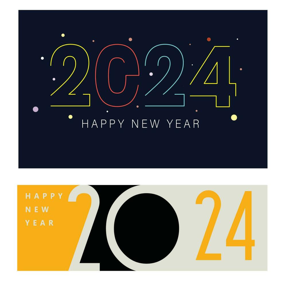 feliz Novo ano 2024 com retro colorida Projeto modelo. 2024 Novo ano celebração conceito para cumprimento cartão, bandeira e postar modelo vetor