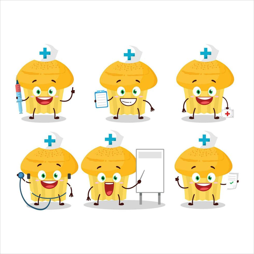 médico profissão emoticon com queijo bolinho desenho animado personagem vetor