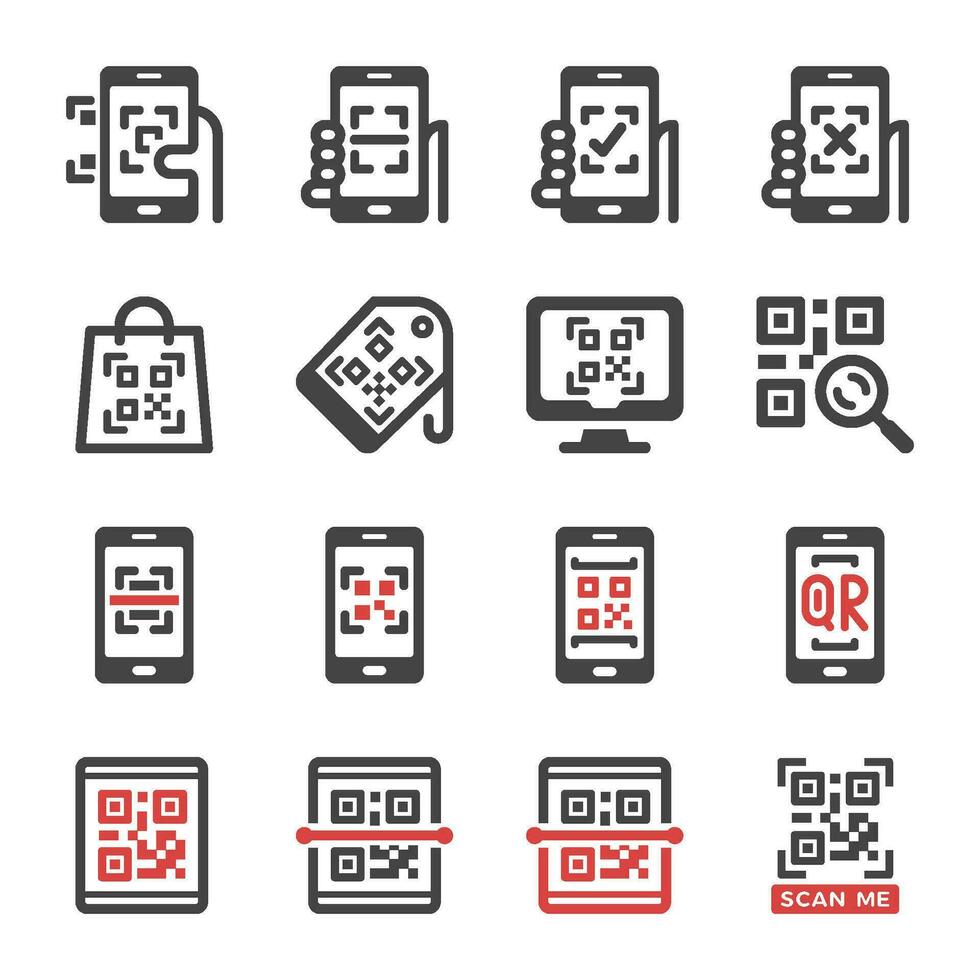 qr Varredura ícone conjunto, vetor e ilustração