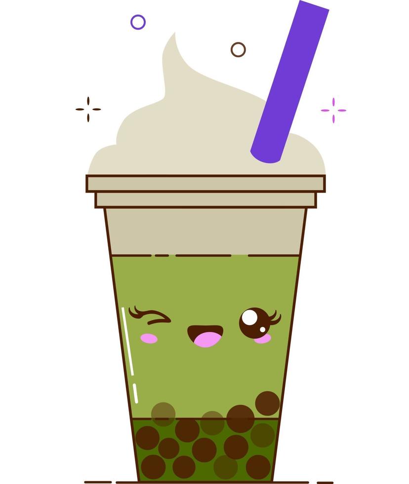 anúncios de chá de leite com bolha verde com deliciosas pérolas pretas de tapioca vetor