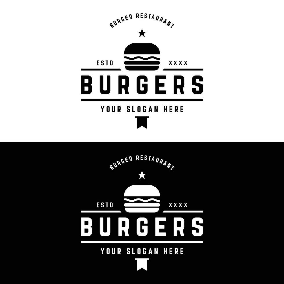 retro vintage quente hamburguer fresco e saboroso logotipo Projeto. logotipo para restaurante, negócios, rótulo, crachá e emblema. vetor