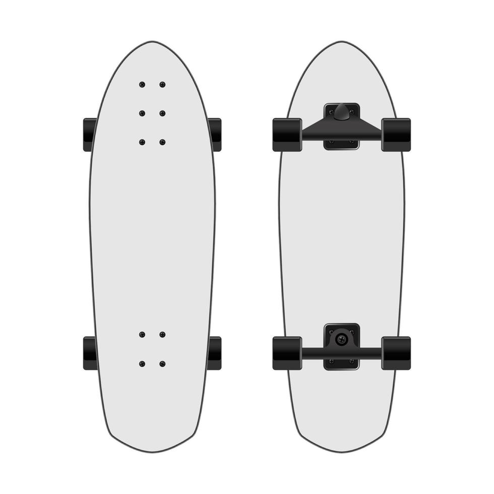 vista frontal e traseira do skate branco, ilustração vetorial vetor