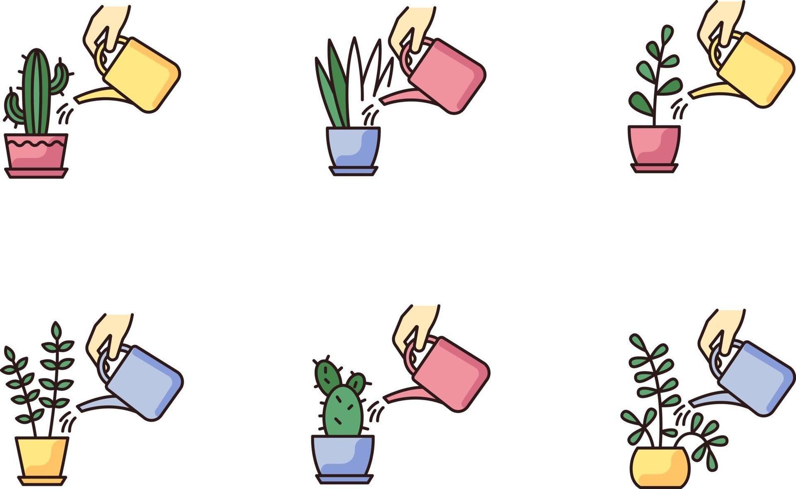conjunto de ícones de cores rgb de cuidados para plantas vetor