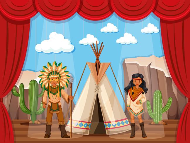 Índio americano e tenda no palco vetor
