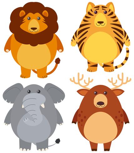 Quatro diferentes animais selvagens com cara feliz vetor