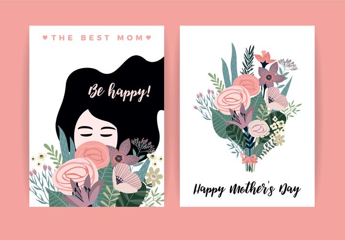 Feliz Dia das Mães. Ilustração vetorial com mulher e flores. vetor