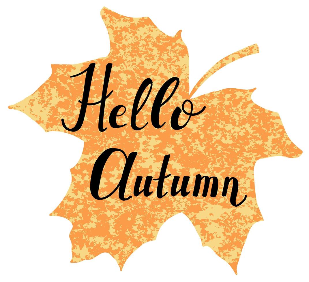 Olá letras de vetor de outono em fundo em forma de folha