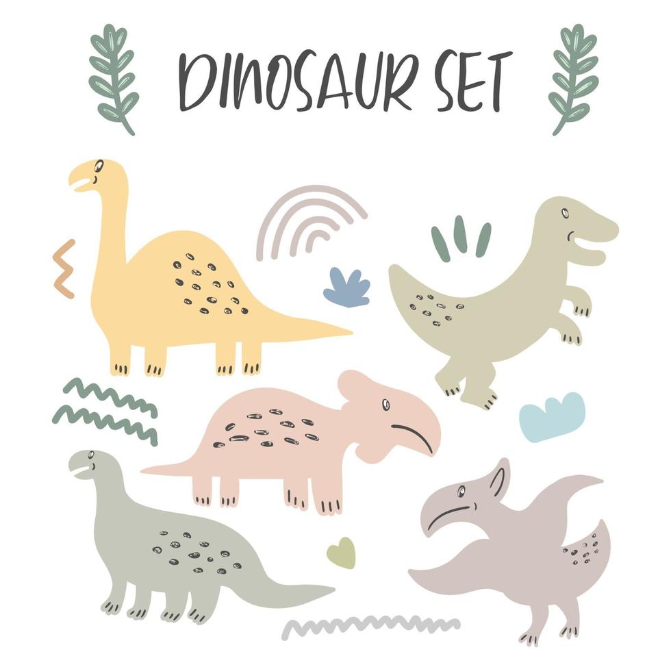 conjunto de dinossauros fofos isolados no fundo branco para brinquedos infantis vetor