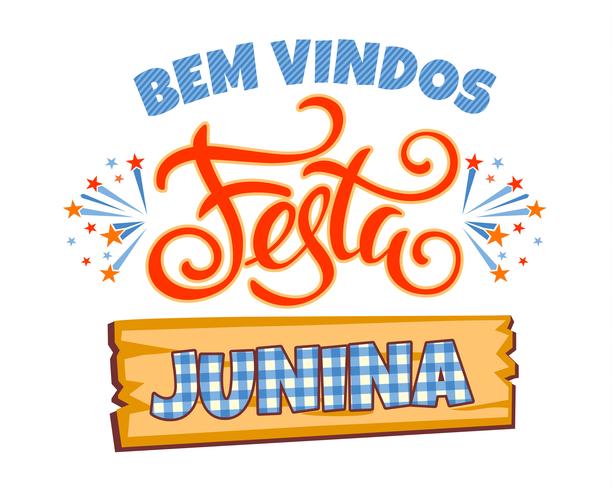 Feriado da América Latina, a festa junina do Brasil. Design de letras. vetor