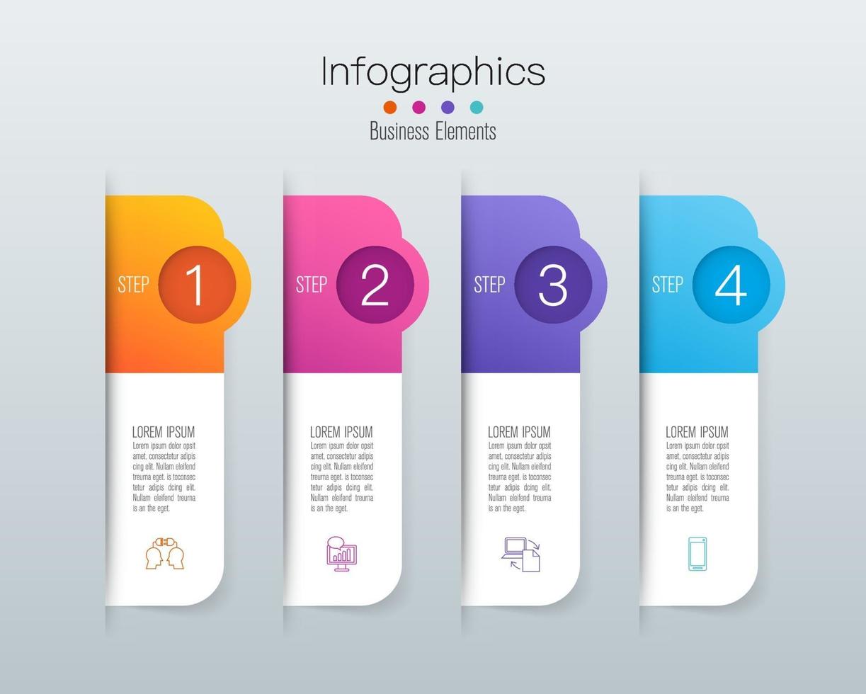 infográficos e ícones de arte em papel com 4 etapas vetor