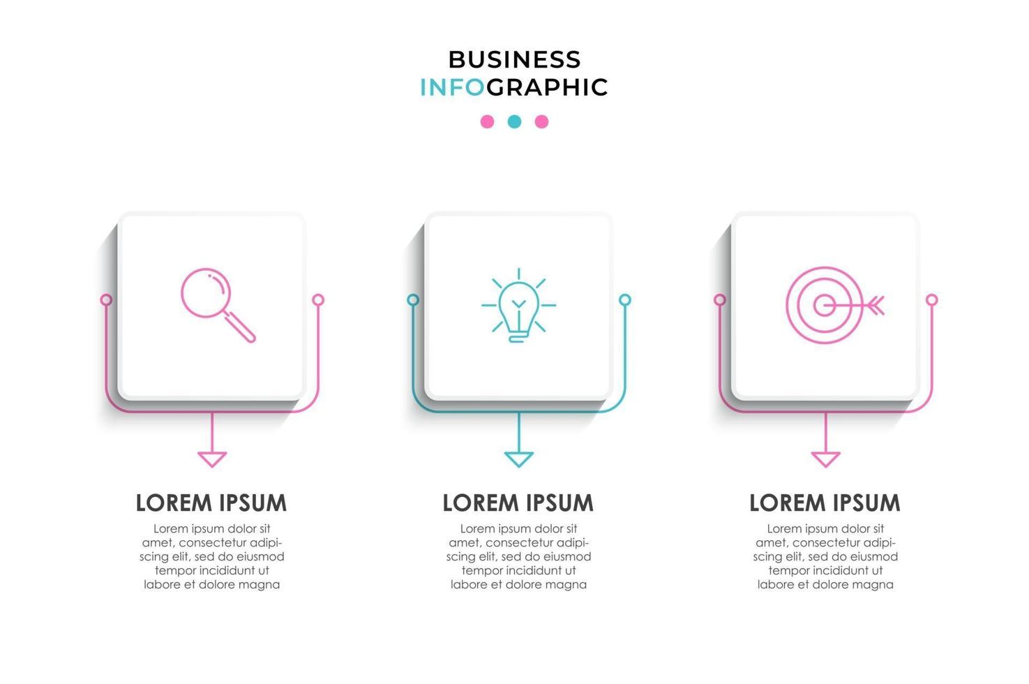 modelo de design de infográfico com ícones e 3 opções ou etapas vetor