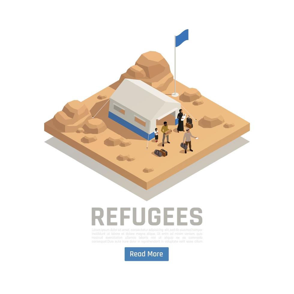 ilustração em vetor cartaz isométrico refugiados asilo