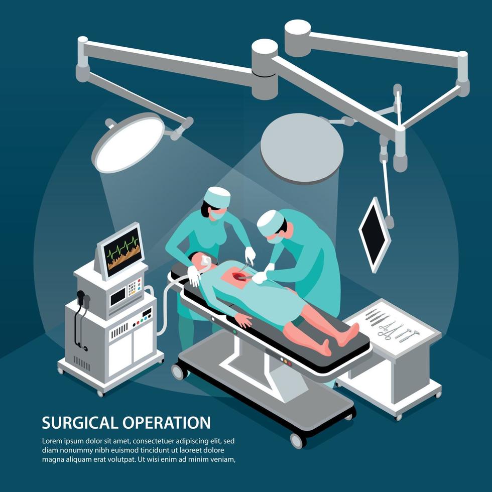 ilustração vetorial de fundo de operação cirúrgica isométrica vetor