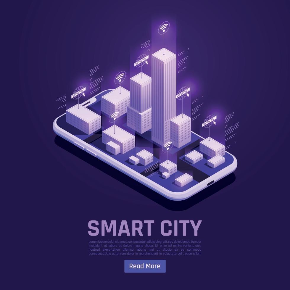 ilustração em vetor cartaz isométrico smart city