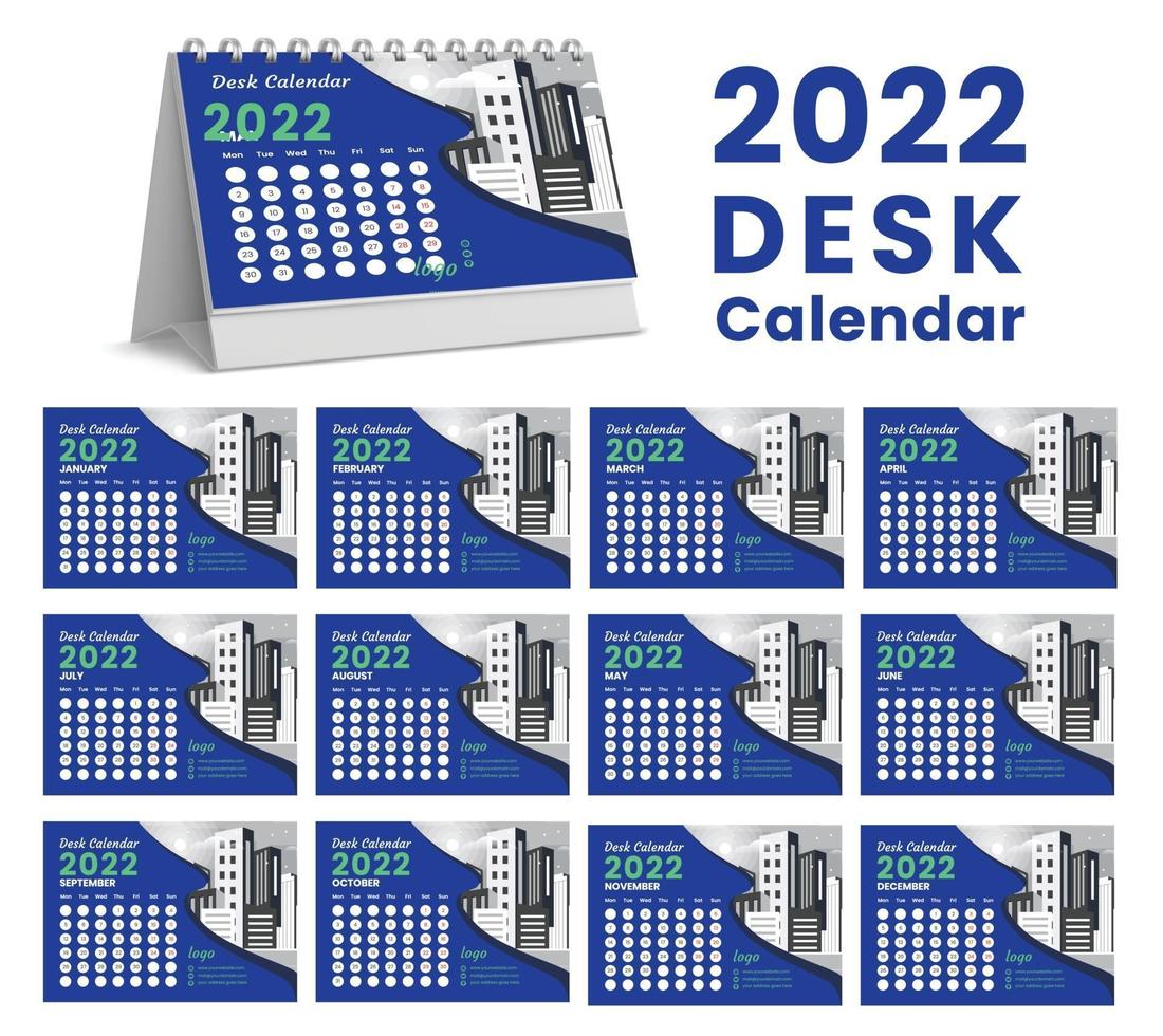 definir modelo de design de calendário de mesa 2022, conjunto de 12 meses, vetor