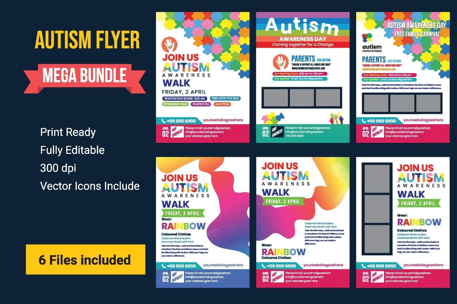 conjunto de cartaz criativo ou conjunto de banner do dia mundial de conscientização do autismo. vetor