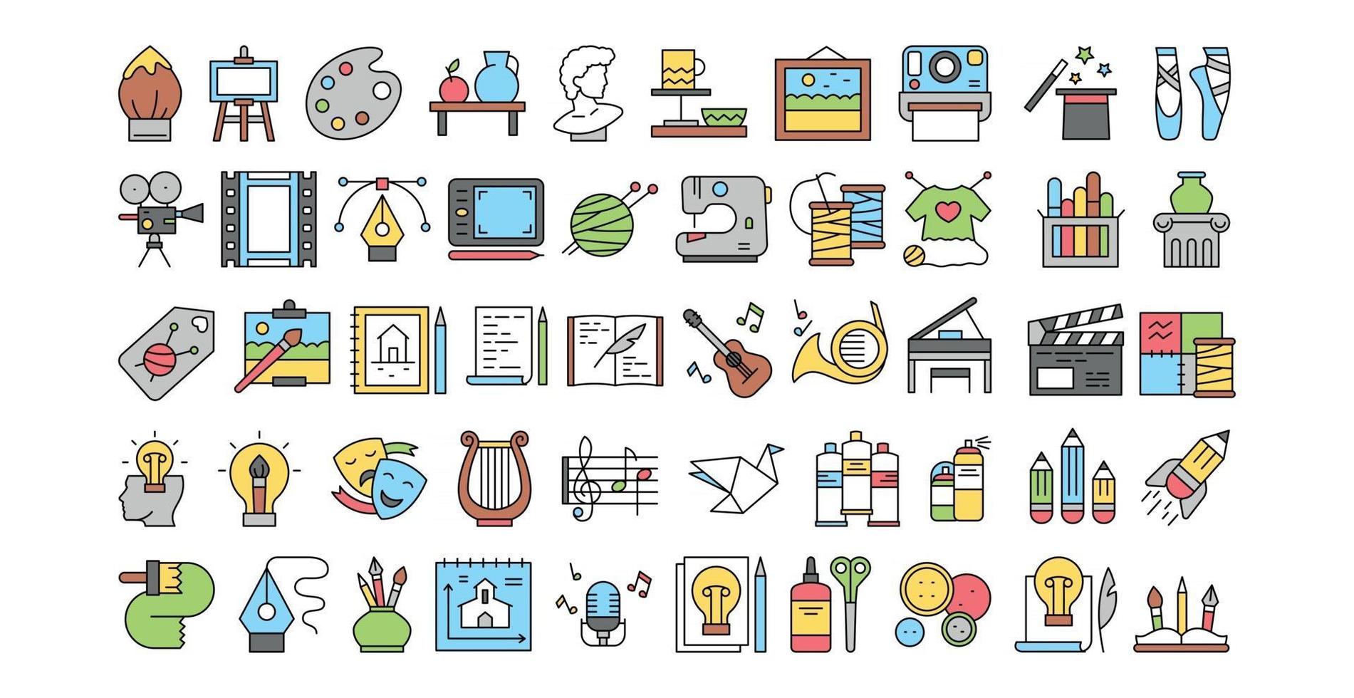 seleção de vários ícones de hobbies em fundo branco - vetor