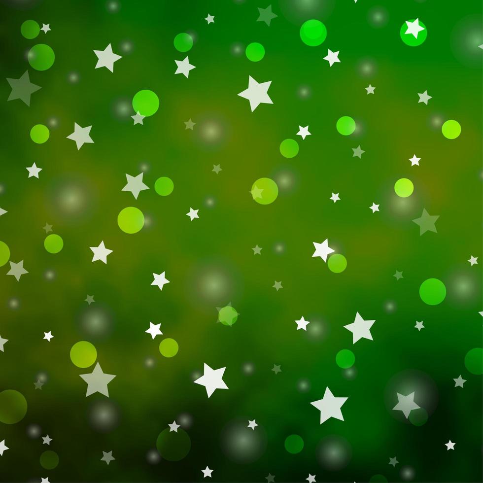 padrão de vetor verde claro com círculos, estrelas.