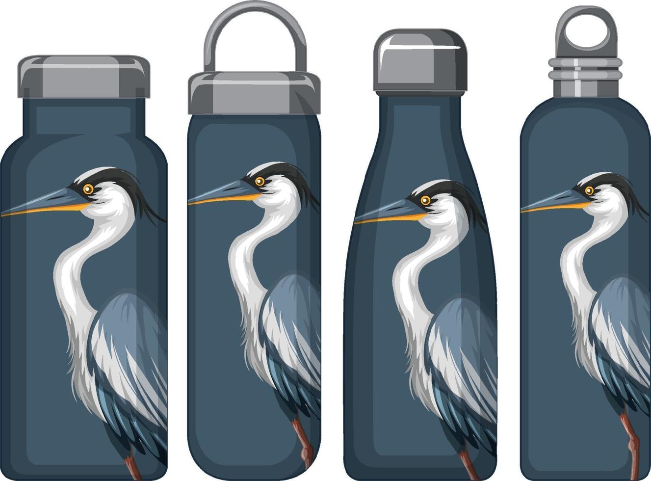 conjunto de diferentes garrafas térmicas com padrão pelicano azul vetor