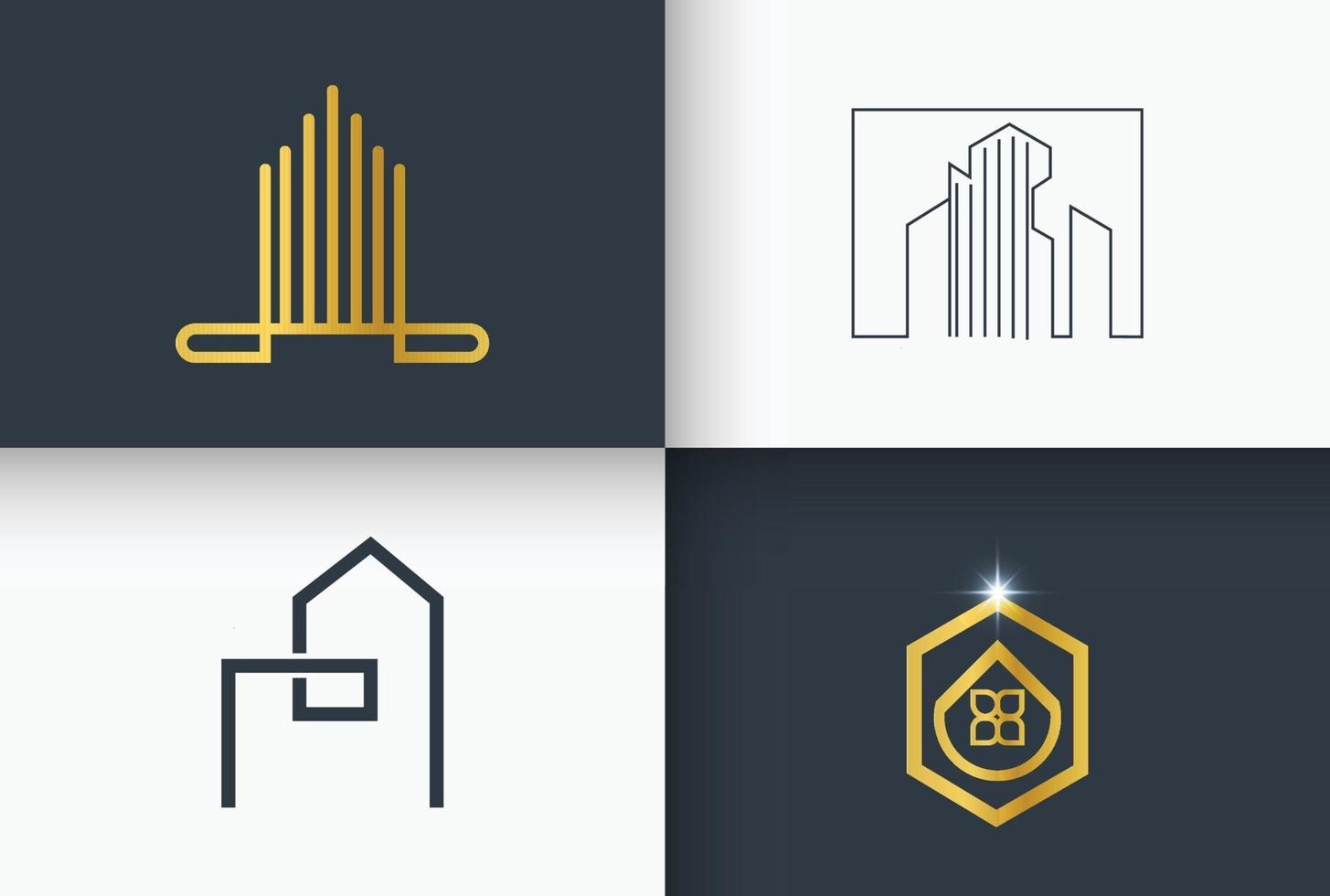 Conjunto de logotipo de imobiliária e construção vetor