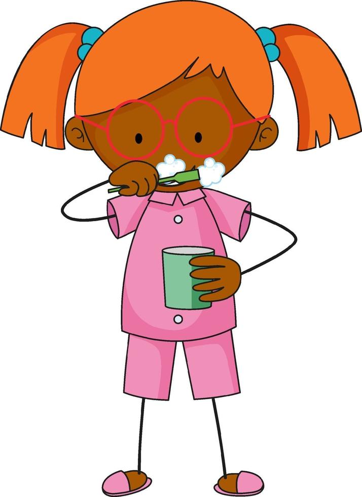 personagem de desenho animado de uma garota escovando os dentes vetor