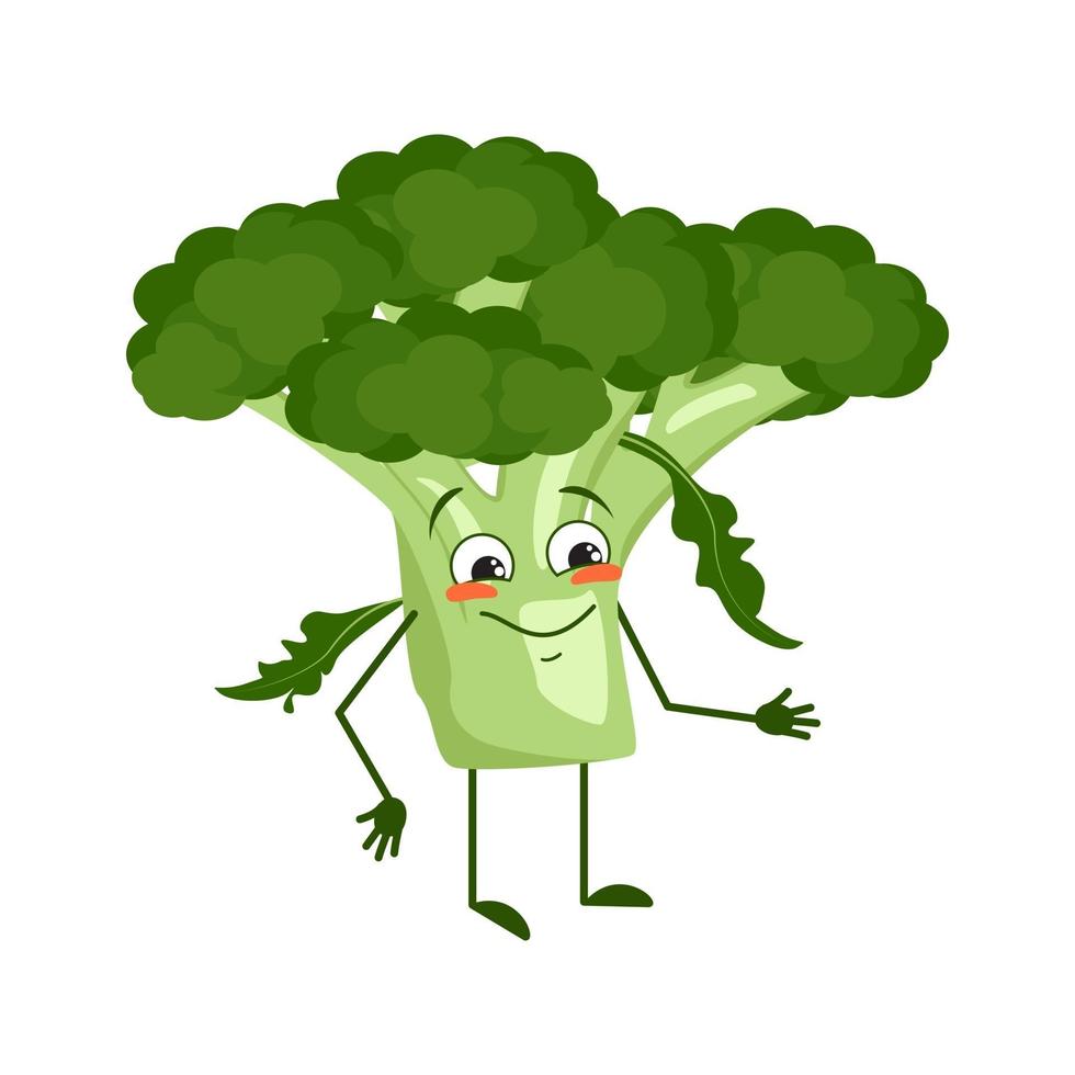 brócolis vegetal verde com rosto e emoções vetor