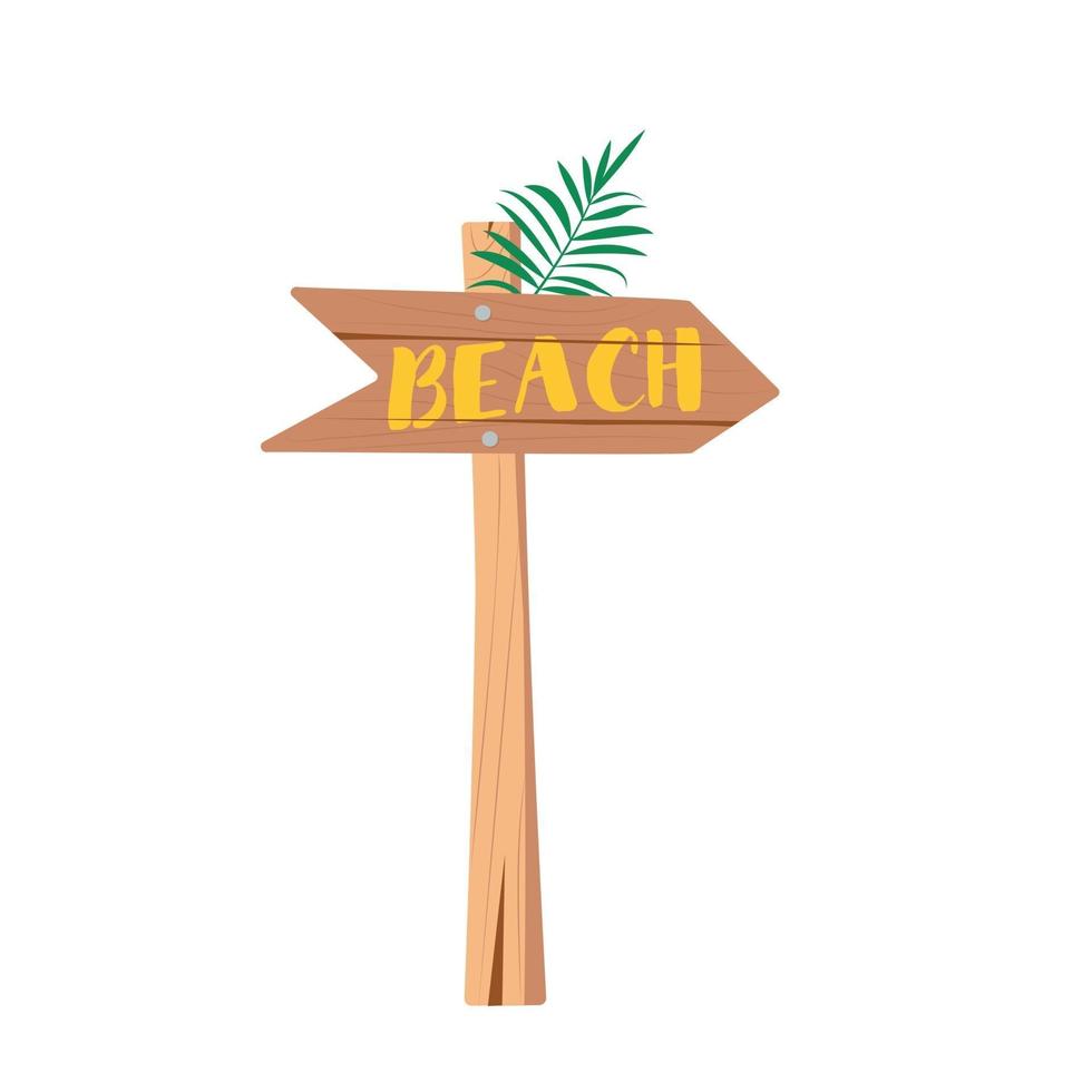 placa de madeira, placa de sinalização com a inscrição praia vetor
