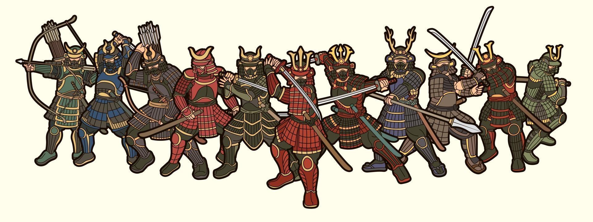 guerreiro samurai com armas lutador japonês vetor