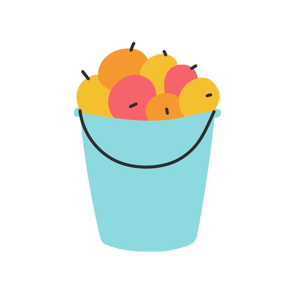 um balde de maçãs, colheita de outono. ilustração vetorial vetor