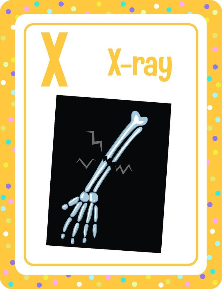 cartão de memória do alfabeto com letra x para raio-x vetor
