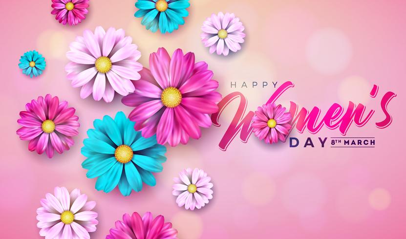 8 de março. Feliz dia das mulheres Floral saudação cartão vetor