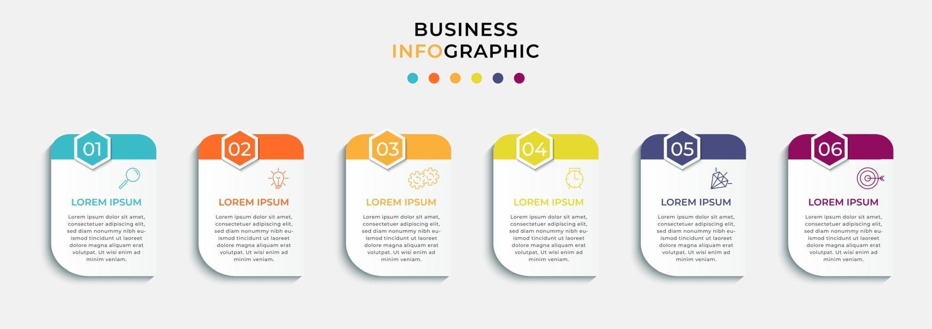 modelo de design de infográfico com ícones e 6 opções ou etapas vetor