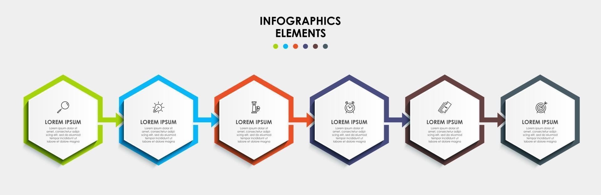 modelo de design de infográfico com ícones e 6 opções ou etapas vetor