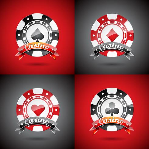 Ilustração do vetor em um tema do casino com jogo das microplaquetas ajustadas.