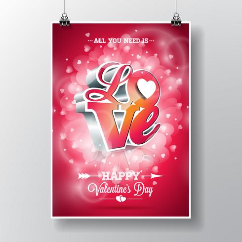 Vector Flyer ilustração sobre um tema de dia dos namorados com design tipográfico de amor 3d