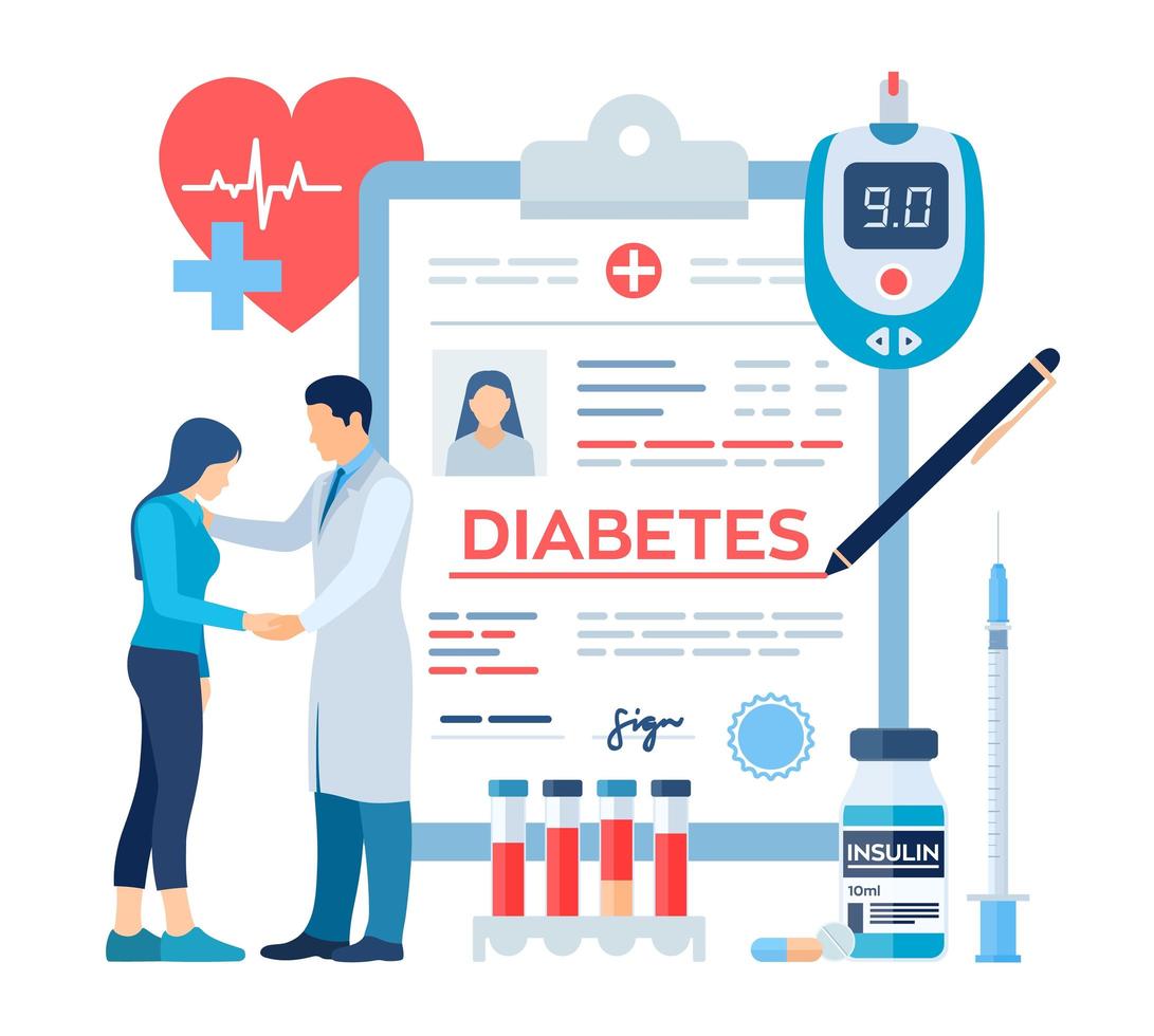 diagnóstico médico - diabetes. diabetes mellitus tipo 2 e insulina vetor
