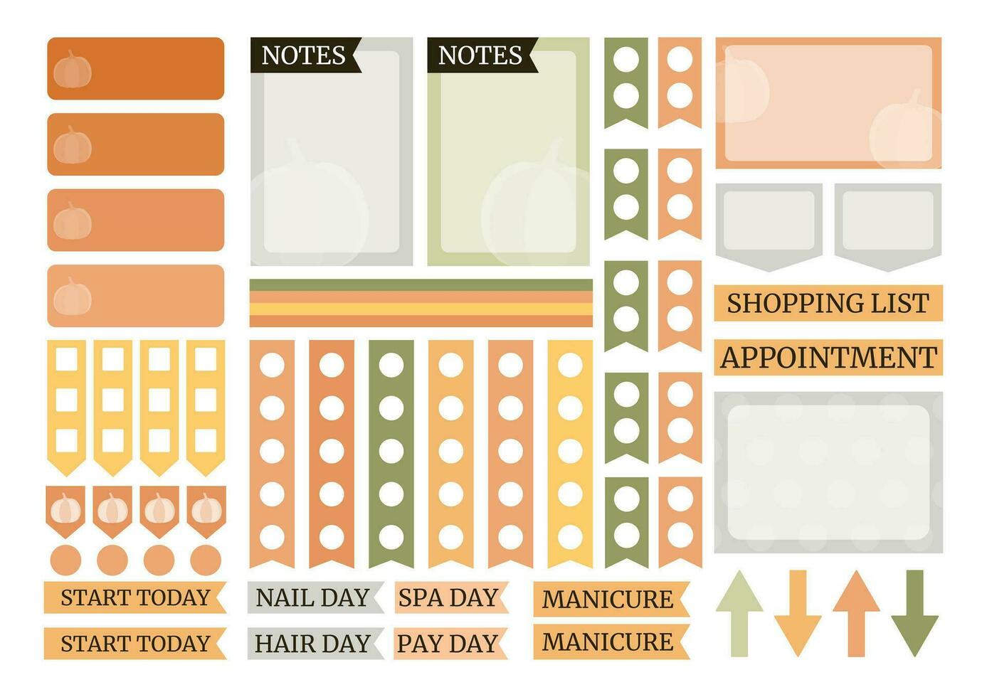 outono colorida semanal planejador adesivos conjunto com abóbora silhueta para agenda, caderno, diário. a5 formatar. vetor