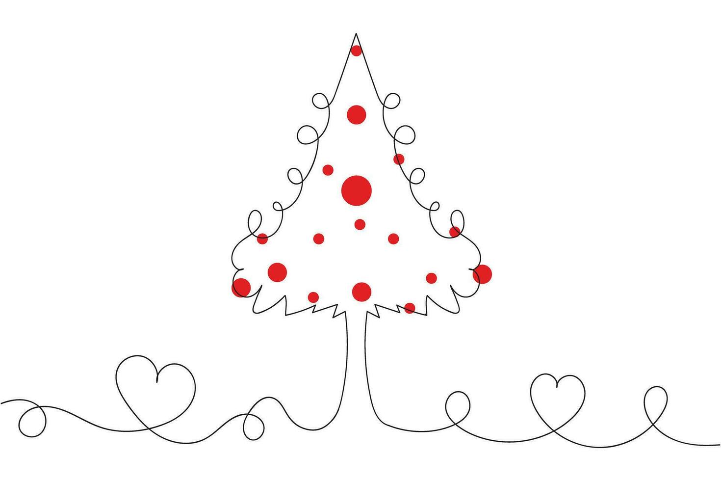 mão desenhado fino contínuo linha Natal árvore com corações símbolo vetor, 1 linha pinho abeto árvore romântico relação amor sinal, minimalista esboço solteiro linha arte feriado cartões decorações vetor