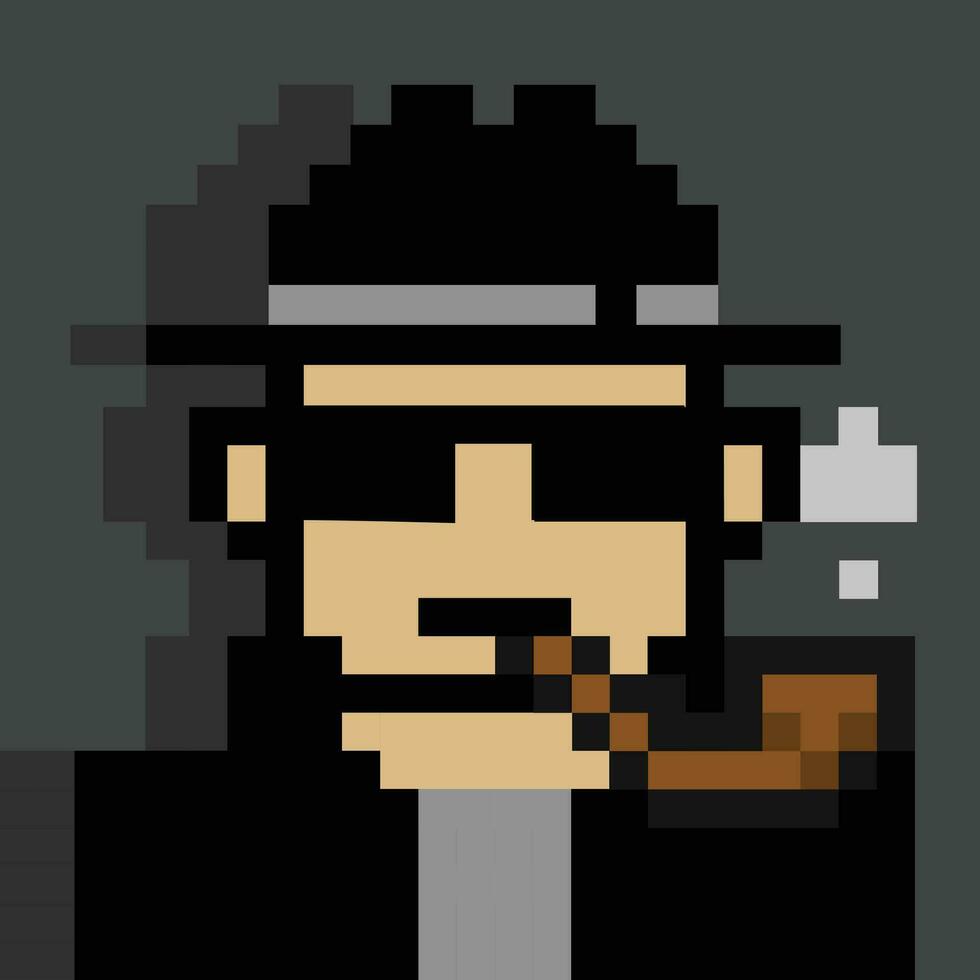 espião agente pixel arte vestindo chapéu e oculos de sol vetor