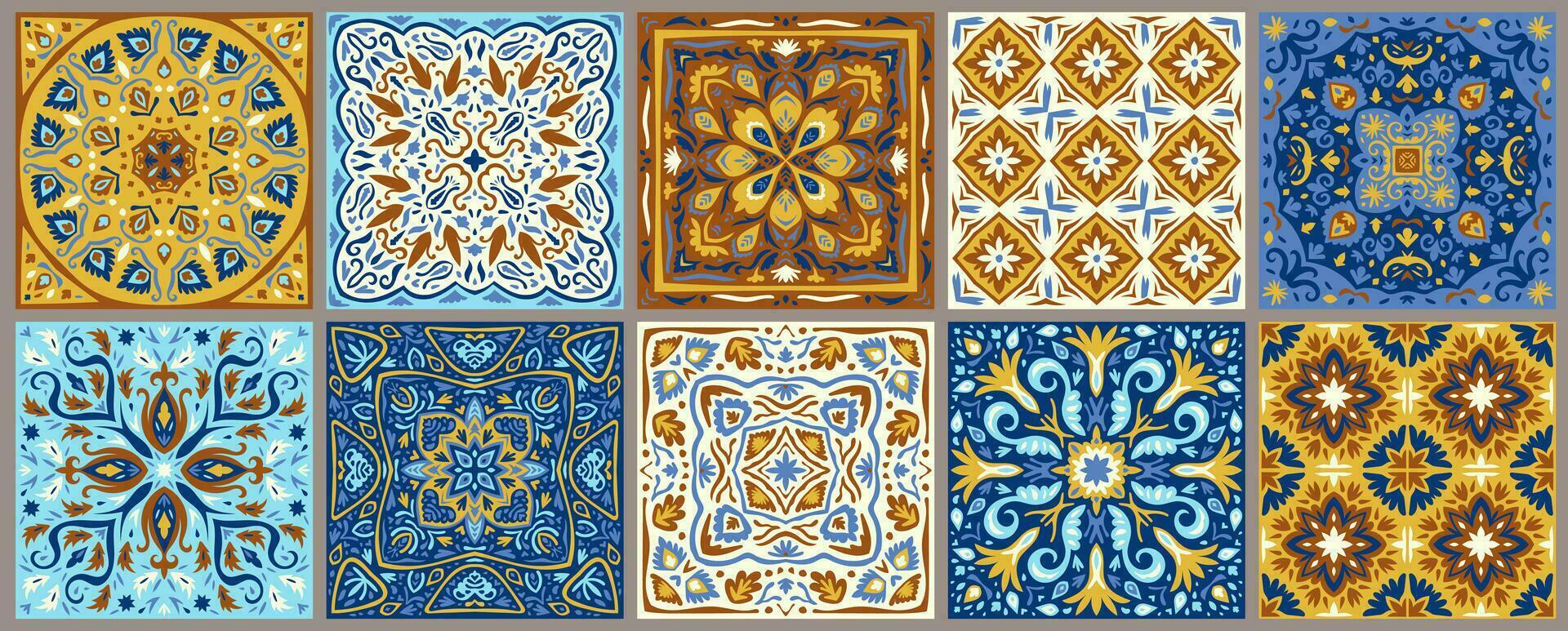 conjunto do estampado azulejo chão azulejos. coleção do cerâmico azulejos vetor