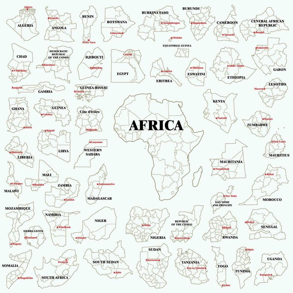 Doodle desenho à mão livre do mapa dos países da África. vetor